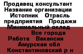 Продавец-консультант › Название организации ­ Истопник › Отрасль предприятия ­ Продажи › Минимальный оклад ­ 60 000 - Все города Работа » Вакансии   . Амурская обл.,Константиновский р-н